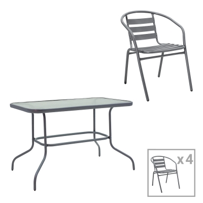 Τραπεζαρία Valor-Tade pakoworld σετ 5τεμ μέταλλο ανθρακί-γυαλί 110x60x70εκ