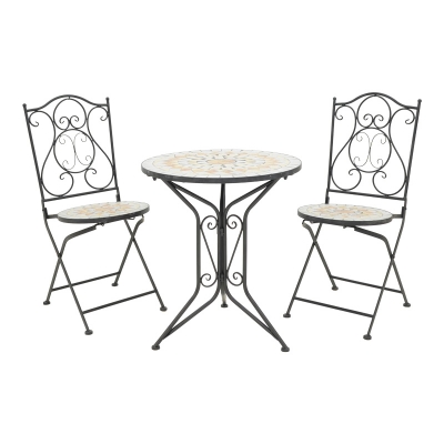 Τραπεζαρία Sellis pakoworld σετ 3τεμ μωσαικό-μέταλλο μαύρο