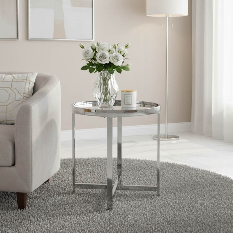 Βοηθητικό τραπέζι σαλονιού Tristan pakoworld μέταλλο ασημί-γυαλί Φ55x55εκ Βοηθητικό τραπέζι σαλονιού Tristan pakoworld μέταλλο ασημί-γυαλί Φ55x55εκ