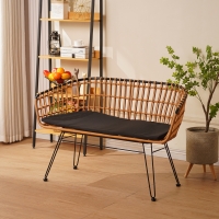 Καναπές 2θέσιος Naoki pakoworld μέταλλο μαύρο-pe φυσικό 120x55x79εκ