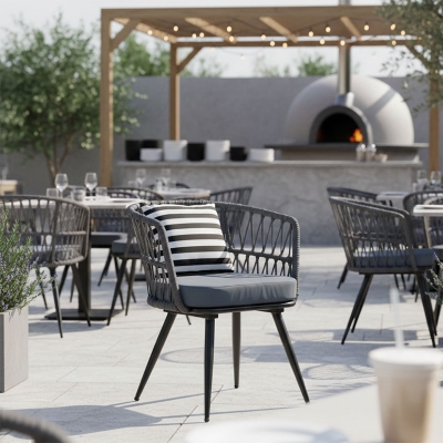 Πολυθρόνα Naoki pakoworld μέταλλο μαύρο-pe γκρι-μαξιλάρι ασπρόμαυρο