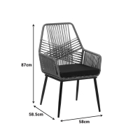 Πολυθρόνα Tanish pakoworld pe rattan σε γκρι απόχρωση με μαύρα μεταλλικά πόδια 58x58.5x87εκ Πολυθρόνα Tanish pakoworld pe rattan σε γκρι απόχρωση με μαύρα μεταλλικά πόδια 58x58.5x87εκ