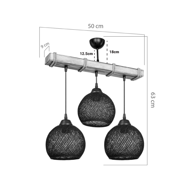 Φωτιστικό οροφής τρίφωτο Fiona pakoworld Ε27 καρυδί-μπεζ 50x20x63εκ