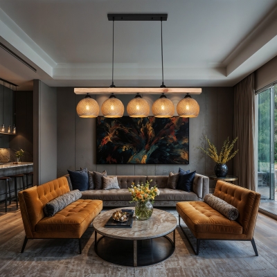 Φωτιστικό οροφής πεντάφωτο Salote pakoworld Ε27 σε καφέ-φυσική απόχρωση 100x18x24εκ Φωτιστικό οροφής πεντάφωτο Salote pakoworld Ε27 σε καφέ-φυσική απόχρωση 100x18x24εκ