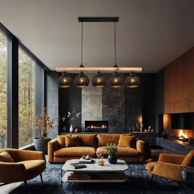 Φωτιστικό οροφής πεντάφωτο Salote pakoworld Ε27 σε καφέ-μαύρη απόχρωση 100x18x24εκ Φωτιστικό οροφής πεντάφωτο Salote pakoworld Ε27 σε καφέ-μαύρη απόχρωση 100x18x24εκ