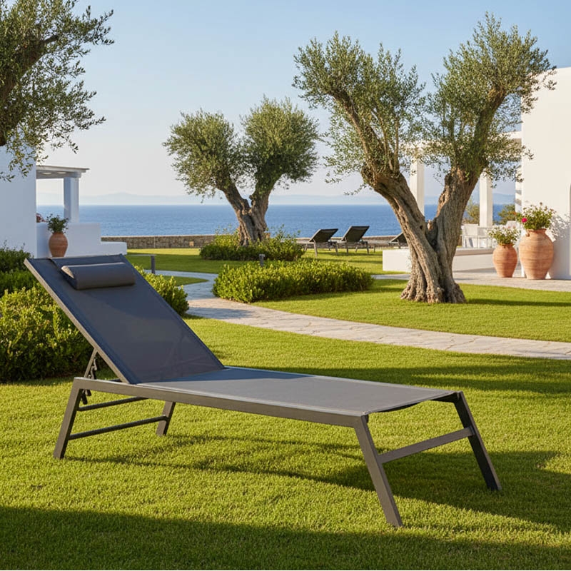 Ξαπλώστρα Kiara pakoworld αλουμίνιο-textilene ανθρακί στοιβαζόμενη Ξαπλώστρα Kiara pakoworld αλουμίνιο-textilene ανθρακί στοιβαζόμενη