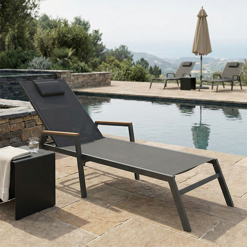 Ξαπλώστρα με μπράτσα Koby pakoworld αλουμίνιο-textilene ανθρακί