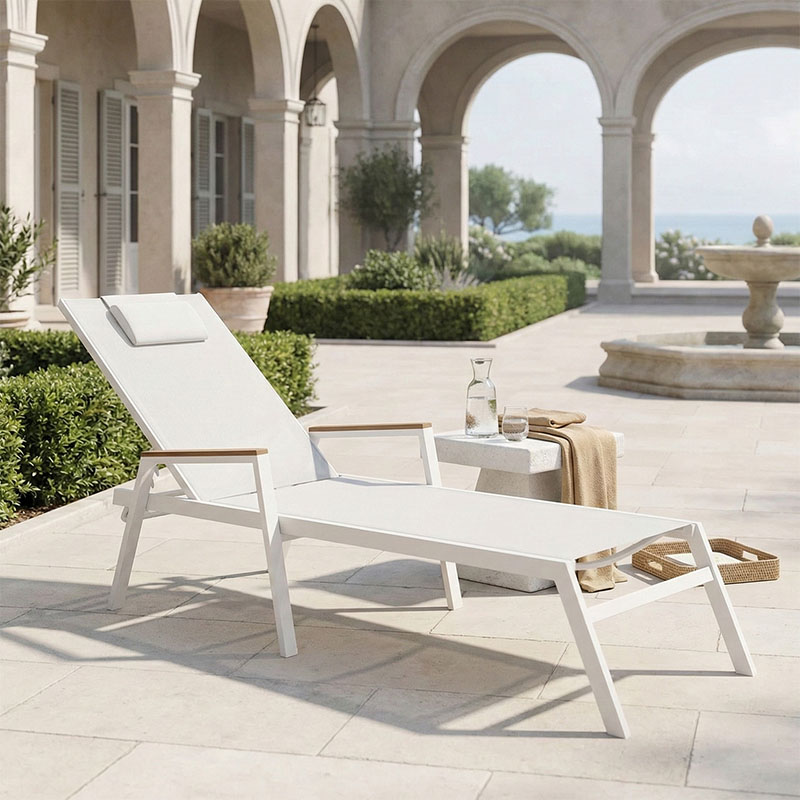 Ξαπλώστρα με μπράτσα Koby pakoworld αλουμίνιο λευκό-textilene μπεζ