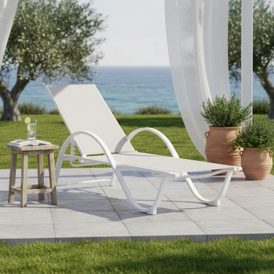 Ξαπλώστρα με μπράτσα Attain pakoworld λευκό αλουμίνιο και textilene σε μπεζ απόχρωση 191x64x32εκ Ξαπλώστρα με μπράτσα Attain pakoworld λευκό αλουμίνιο και textilene σε μπεζ απόχρωση 191x64x32εκ