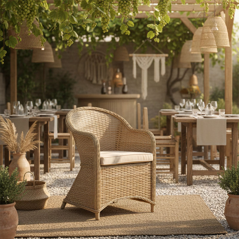 Πολυθρόνα κήπου Hadrian pakoworld rattan καφέ- textilene μπεζ 57x70x85εκ