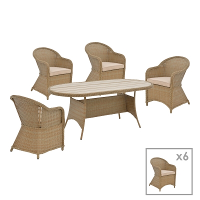 Tραπεζαρία Hadrian-Keir pakoworld σετ 7τεμ καφέ rattan-μπεζ textilene-καφέ αλουμίνιο 180x90x72εκ Tραπεζαρία Hadrian-Keir pakoworld σετ 7τεμ καφέ rattan-μπεζ textilene-καφέ αλουμίνιο 180x90x72εκ