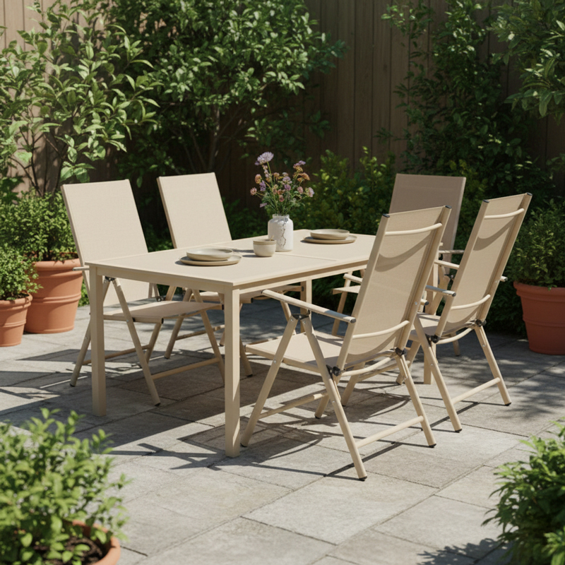 Πολυθρόνα Candor pakoworld σαμπανί μέταλλο με textilene σε καφέ απόχρωση 51.5x63.5x107εκ