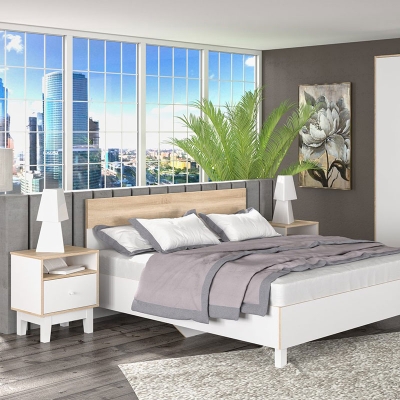 Κομοδίνο Awell pakoworld sonoma-λευκό 45x44x58εκ Κομοδίνο Awell pakoworld sonoma-λευκό 45x44x58εκ