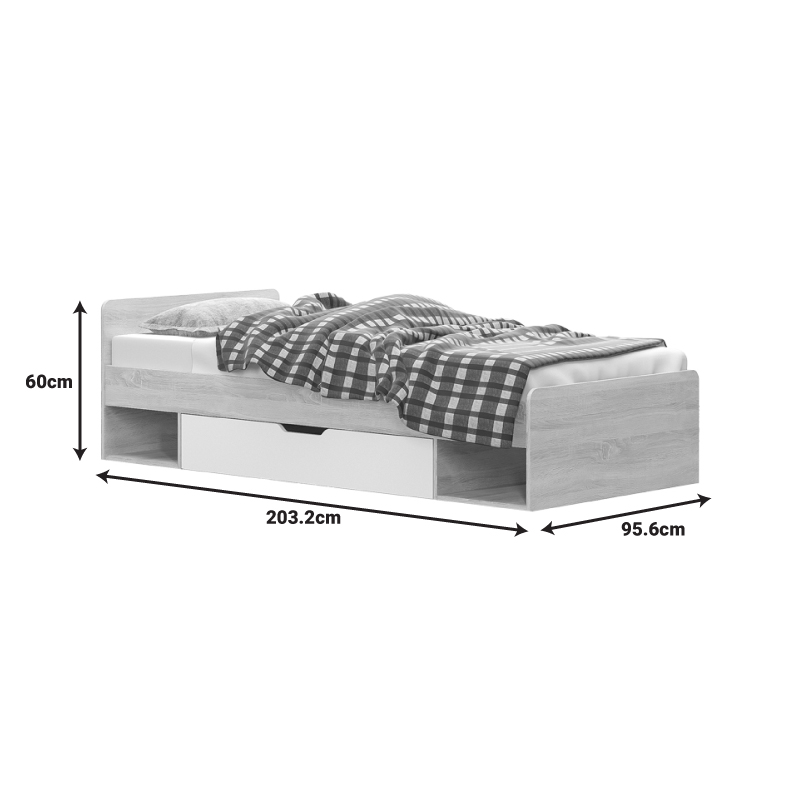 Κρεβάτι με συρτάρι Letto pakoworld σε oak - λευκό απόχρωση 90x200εκ Κρεβάτι με συρτάρι Letto pakoworld σε oak - λευκό απόχρωση 90x200εκ