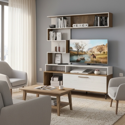 Σύνθετο σαλονιού Jasper pakoworld καρυδί-αντικέ λευκό 151.5x37.5x169.5εκ