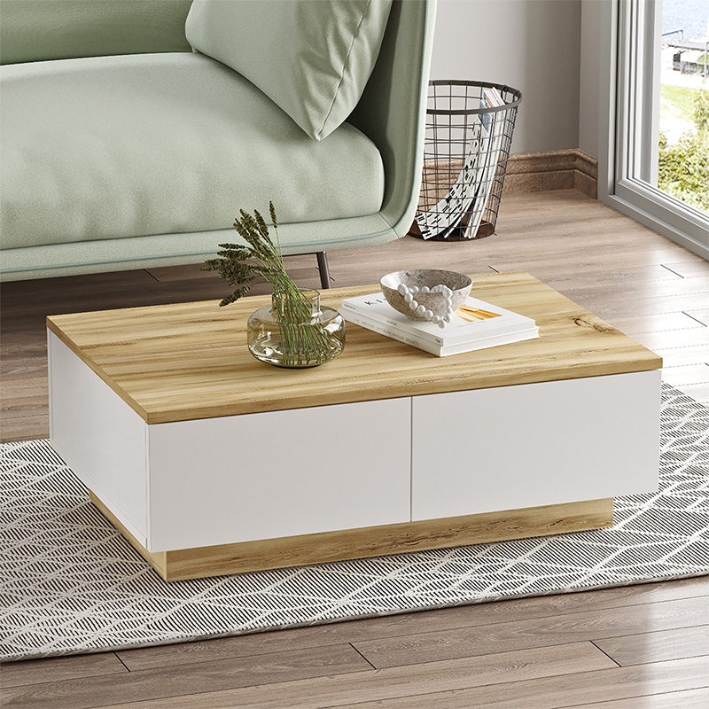 Τραπέζι σαλονιού Thunder pakoworld sonoma-λευκό 90x60x31.5εκ Τραπέζι σαλονιού Thunder pakoworld sonoma-λευκό 90x60x31.5εκ