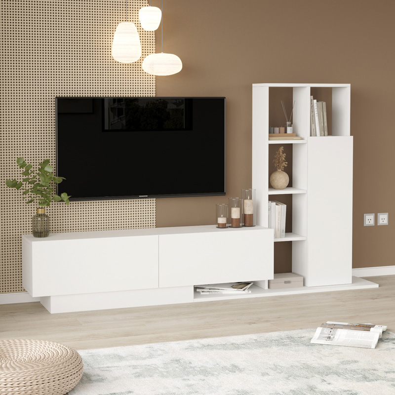 Σύνθετο σαλονιού Damon pakoworld σε λευκή απόχρωση 140x29.5x39.5εκ Σύνθετο σαλονιού Damon pakoworld σε λευκή απόχρωση 140x29.5x39.5εκ