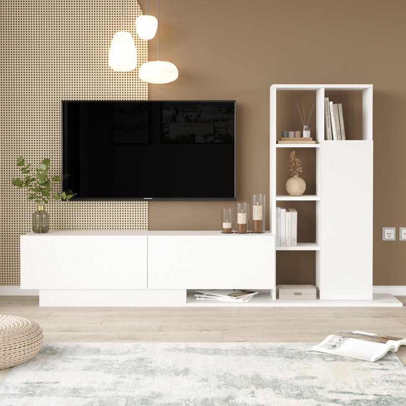 Σύνθετο σαλονιού Damon pakoworld σε λευκή απόχρωση 140x29.5x39.5εκ Σύνθετο σαλονιού Damon pakoworld σε λευκή απόχρωση 140x29.5x39.5εκ