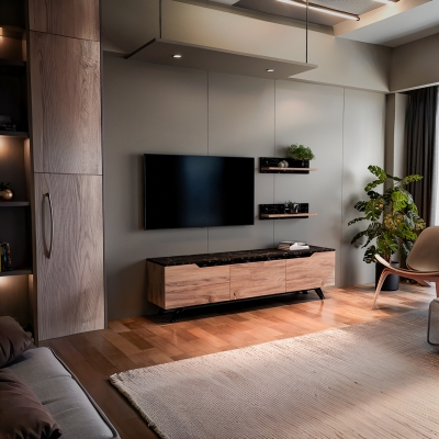 Σύνθετο σαλονιού Kasia pakoworld oak-ανθρακί 180x35x48,5εκ Σύνθετο σαλονιού Kasia pakoworld oak-ανθρακί 180x35x48,5εκ