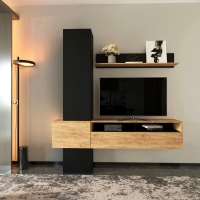 Σύνθετο σαλονιού Wendy pakoworld σε oak-μαύρη απόχρωση 195.1x37.3x219.1εκ Σύνθετο σαλονιού Wendy pakoworld σε oak-μαύρη απόχρωση 195.1x37.3x219.1εκ