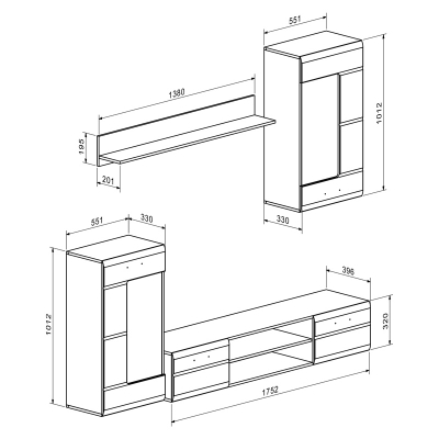 Σύνθετο σαλονιού Saleto pakoworld λευκό 230.2x39.6x202.4εκ Σύνθετο σαλονιού Saleto pakoworld λευκό 230.2x39.6x202.4εκ
