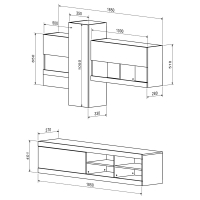 Σύνθετο σαλονιού Torania pakoworld sonoma-λευκό 185x37x145εκ