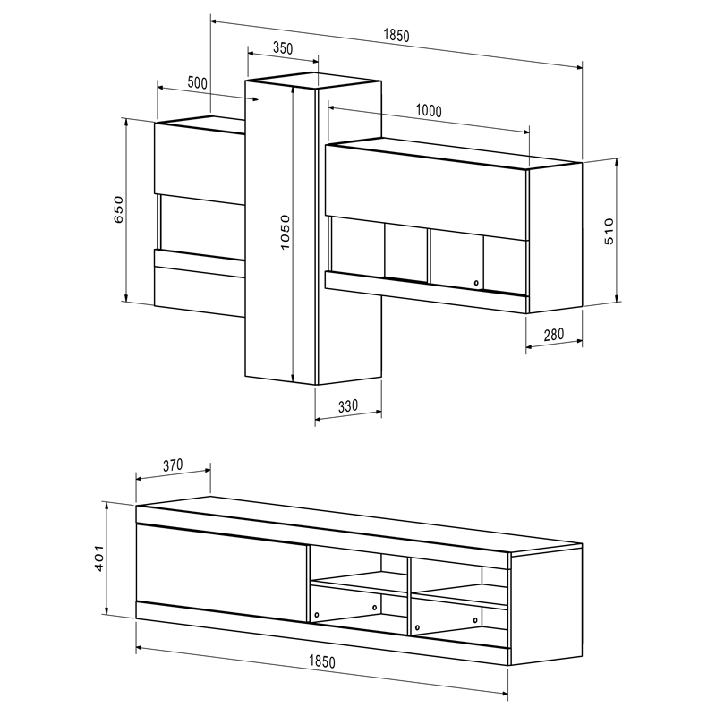 Σύνθετο σαλονιού Torania pakoworld sonoma-λευκό 185x37x145εκ