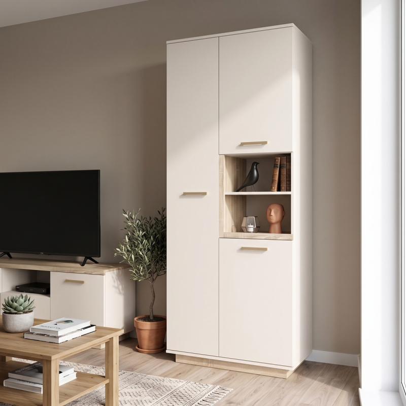 Ντουλάπα στήλη Norda pakoworld κρεμ με oak 199,5x40x80εκ Ντουλάπα στήλη Norda pakoworld κρεμ με oak 199,5x40x80εκ