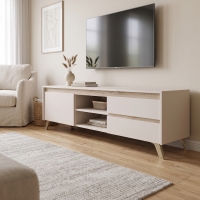 Έπιπλο τηλεόρασης Belka pakoworld κρεμ με oak 155x45x53,6εκ Έπιπλο τηλεόρασης Belka pakoworld κρεμ με oak 155x45x53,6εκ