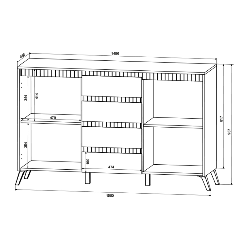 Μπουφές Belka pakoworld κρεμ με oak 155x45x93,7εκ Μπουφές Belka pakoworld κρεμ με oak 155x45x93,7εκ