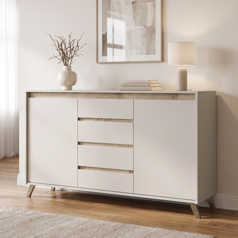 Μπουφές Belka pakoworld κρεμ με oak 155x45x93,7εκ Μπουφές Belka pakoworld κρεμ με oak 155x45x93,7εκ
