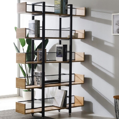 Βιβλιοθήκη Musha pakoworld μέταλλο μαύρο με oak απόχρωση 120x27x185εκ Βιβλιοθήκη Musha pakoworld μέταλλο μαύρο με oak απόχρωση 120x27x185εκ