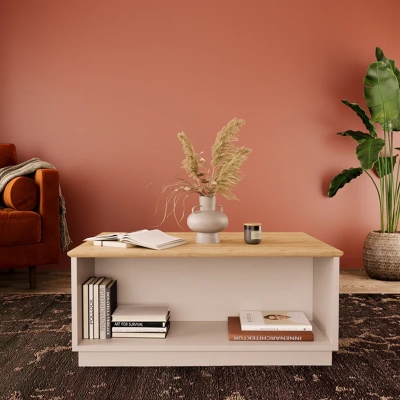 Τραπέζι Monik pakoworld σε oak-ανοιχτό γκρι απόχρωση 90x56x40εκ