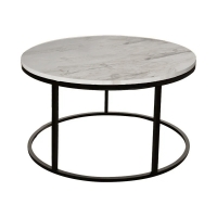 Τραπέζι σαλονιού Sikele pakoworld λευκή όψη μαρμάρου και μαύρα μεταλλικά πόδια Φ60x40εκ