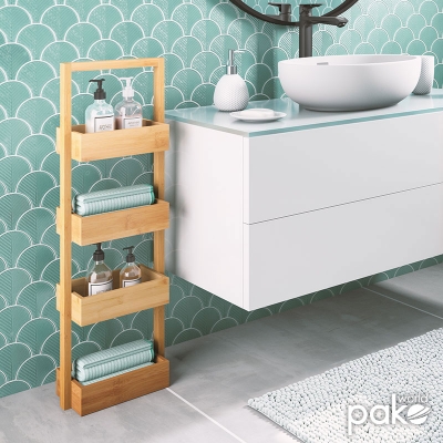 Ραφιέρα επιδαπέδια 4όροφη Ollie pakoworld ξύλινη μπαμπού χρώμα φυσικό 28x16x88εκ Ραφιέρα επιδαπέδια 4όροφη Ollie pakoworld ξύλινη μπαμπού χρώμα φυσικό 28x16x88εκ