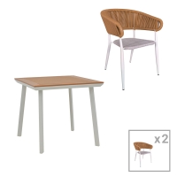 Τραπεζαρία Synergy-Raven σετ 3τεμ pakoworld λευκό αλουμίνιο και plywood σε φυσικό χρώμα 80x80x74εκ Τραπεζαρία Synergy-Raven σετ 3τεμ pakoworld λευκό αλουμίνιο και plywood σε φυσικό χρώμα 80x80x74εκ