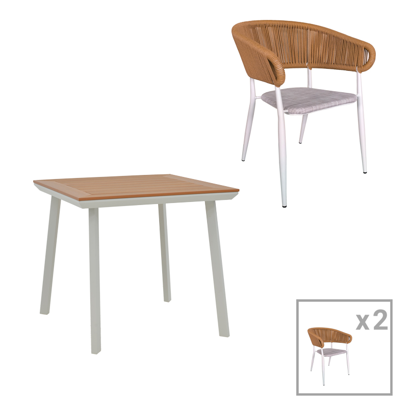 Τραπεζαρία Synergy-Raven σετ 3τεμ pakoworld λευκό αλουμίνιο και plywood σε φυσικό χρώμα 80x80x74εκ Τραπεζαρία Synergy-Raven σετ 3τεμ pakoworld λευκό αλουμίνιο και plywood σε φυσικό χρώμα 80x80x74εκ