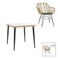 Τραπεζαρία Naoki V σετ 5τεμ pakoworld rattan pe σε φυσική απόχρωση και μαύρο μέταλλο 80x80x78εκ Τραπεζαρία Naoki V σετ 5τεμ pakoworld rattan pe σε φυσική απόχρωση και μαύρο μέταλλο 80x80x78εκ