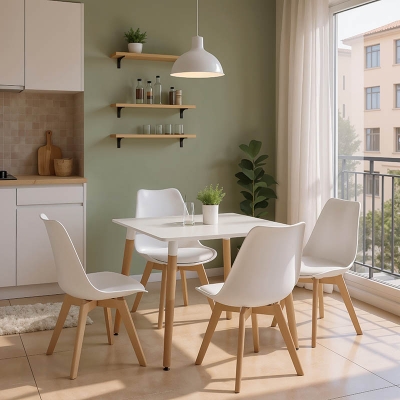 Φοιτητικό πακέτο επίπλων κουζίνας Deli pakoworld σετ 5τεμ σε λευκή απόχρωση 80x80x76εκ