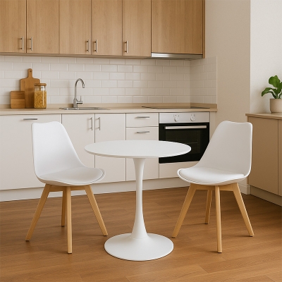 Τραπεζαρία Elijah-Gaston pakoworld σετ 3τεμ pp-pu σε λευκή απόχρωση με φυσικό πόδι Φ60x74εκ Τραπεζαρία Elijah-Gaston pakoworld σετ 3τεμ pp-pu σε λευκή απόχρωση με φυσικό πόδι Φ60x74εκ