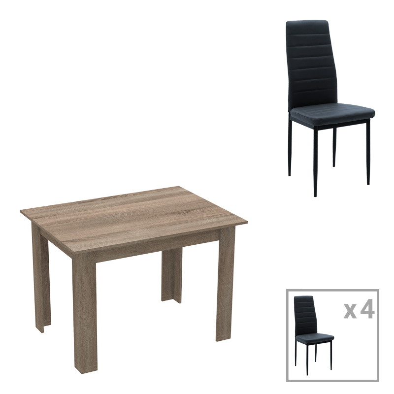 Τραπεζαρία Manka-Parker pakoworld σετ 5τεμ mdf σε μαύρη-sonoma truffle απόχρωση 110x80x77εκ Τραπεζαρία Manka-Parker pakoworld σετ 5τεμ mdf σε μαύρη-sonoma truffle απόχρωση 110x80x77εκ