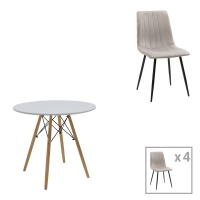 Τραπεζαρία Julita-Noor pakoworld σετ 5τεμ MDF λευκό-γκρι-πόδια φυσικό Φ80x73εκ Τραπεζαρία Julita-Noor pakoworld σετ 5τεμ MDF λευκό-γκρι-πόδια φυσικό Φ80x73εκ