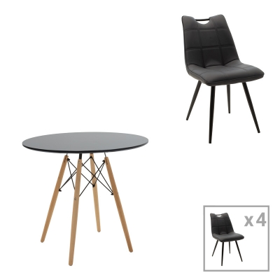 Τραπεζαρία Gustas-Nely pakoworld σετ 5τεμ λευκό μαρμάρου sintered stone-μαύρο μέταλλο 120x60x75εκ