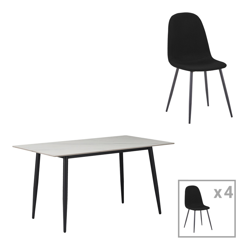 Τραπεζαρία Gustas-Bella pakoworld σετ 5τμχ λευκό μαρμάρου sintered stone-ανθρακί ύφασμα 120x60x75εκ Τραπεζαρία Gustas-Bella pakoworld σετ 5τμχ λευκό μαρμάρου sintered stone-ανθρακί ύφασμα 120x60x75εκ