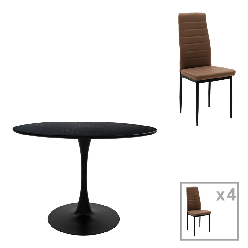 Τραπεζαρία Balou-Parker pakoworld σετ 5τεμ μαύρο-καφέ Φ120x73εκ Τραπεζαρία Balou-Parker pakoworld σετ 5τεμ μαύρο-καφέ Φ120x73εκ
