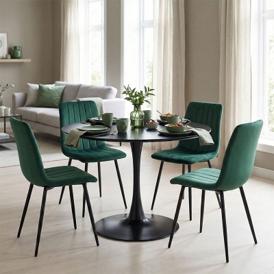 Τραπεζαρία Balou-Noor pakoworld σετ 5τεμ MDF μαύρο-κυπαρισσι Φ100x73εκ