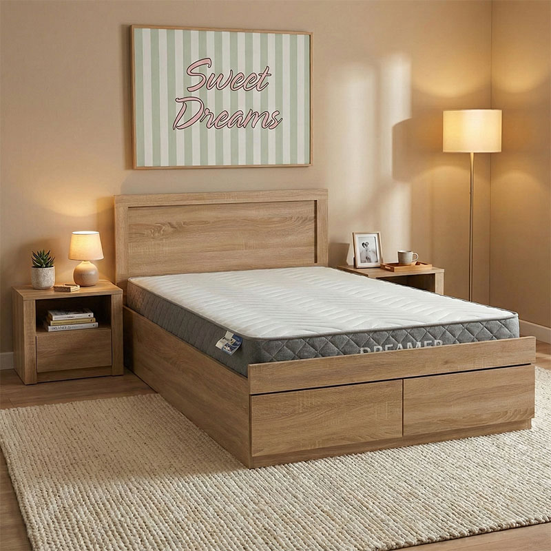 Κρεβάτι με στρώμα και συρτάρι Olympus-Dreamer pakoworld sonoma 100x200εκ