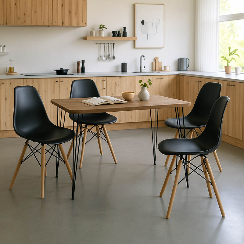 Τραπεζαρία με Καρέκλες Julita μαύρο και Τραπέζι Polkan oak 120x60x73εκ Σετ 5τεμ