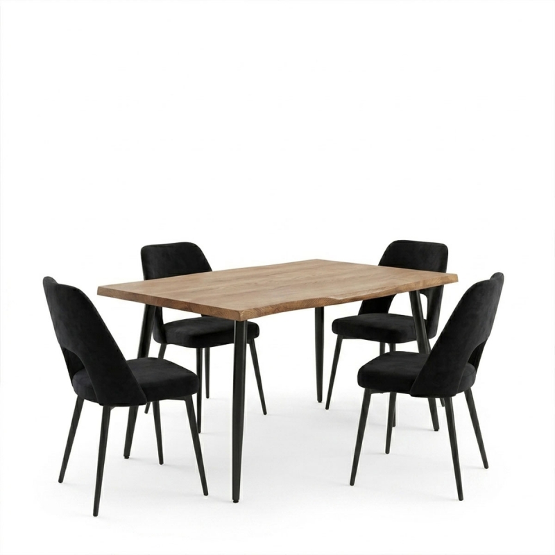 Τραπεζαρία με Καρέκλες Murde Μαύρο και Τραπέζι Neve Μαύρο 140x80x75εκ Σετ 5τεμ