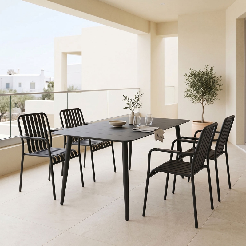 Τραπεζαρία Heven Vista pakoworld σετ 5τεμ μαύρο αλουμίνιο 150x80x72εκ Τραπεζαρία Heven Vista pakoworld σετ 5τεμ μαύρο αλουμίνιο 150x80x72εκ